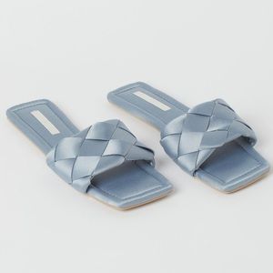 H&M Blue Satin square toe braided sandals